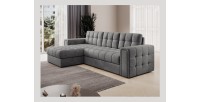 Canapé d’angle convertible KAPITARA gris capitonné réversible avec coffre de rangement 