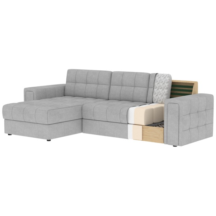 Canapé d’angle convertible KAPITARA gris et beige réversible avec coffre de rangement 
