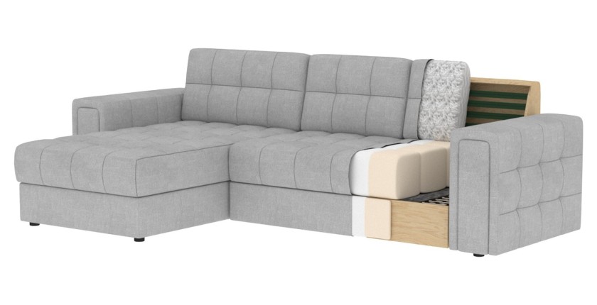 Canapé d’angle convertible KAPITARA gris et beige réversible avec coffre de rangement 
