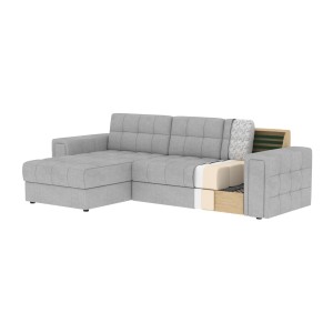 Canapé d’angle convertible KAPITARA gris et beige réversible avec coffre de rangement 
