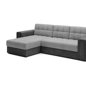 Canapé d’angle convertible KAPITARA gris et beige réversible avec coffre de rangement 