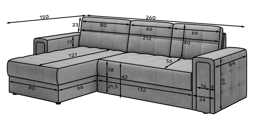 Canapé d’angle convertible KAPITARA gris et beige réversible avec coffre de rangement 