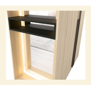 Schrank Design SORIA 204 cm Eiche und Schwarz mit LED-Spiegel, Nische und Regalen – 2 Flügeltüren