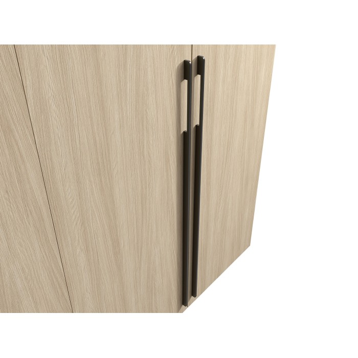 Schrank Design SORIA 204 cm Eiche und Schwarz mit LED-Spiegel, Nische und Regalen – 2 Flügeltüren