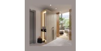 Schrank Design SORIA 204 cm Eiche und Schwarz mit LED-Spiegel, Nische und Regalen – 2 Flügeltüren