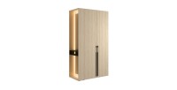 Schrank Design SORIA 204 cm Eiche und Schwarz mit LED-Spiegel, Nische und Regalen – 2 Flügeltüren