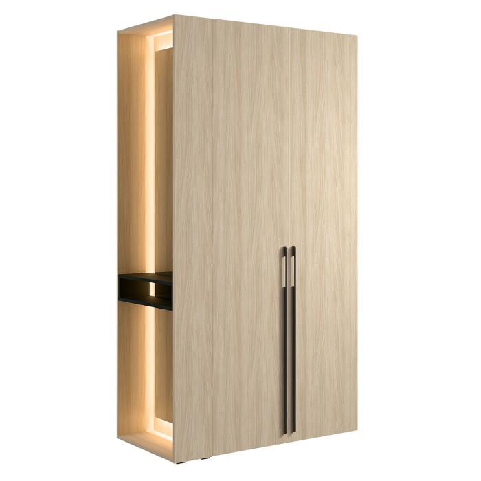 Schrank Design SORIA 204 cm Eiche und Schwarz mit LED-Spiegel, Nische und Regalen – 2 Flügeltüren