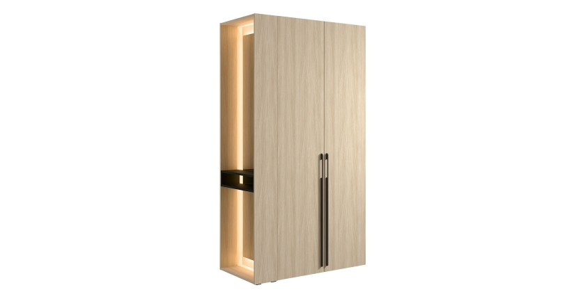 Schrank Design SORIA 204 cm Eiche und Schwarz mit LED-Spiegel, Nische und Regalen – 2 Flügeltüren