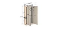 Schrank Design SORIA 204 cm Eiche und Schwarz mit LED-Spiegel, Nische und Regalen – 2 Flügeltüren