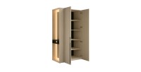 Schrank Design SORIA 204 cm Eiche und Schwarz mit LED-Spiegel, Nische und Regalen – 2 Flügeltüren