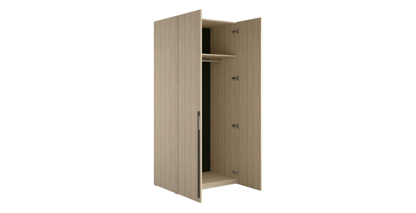 Armoire SORIA 90 cm chêne et noir – 2 portes battantes