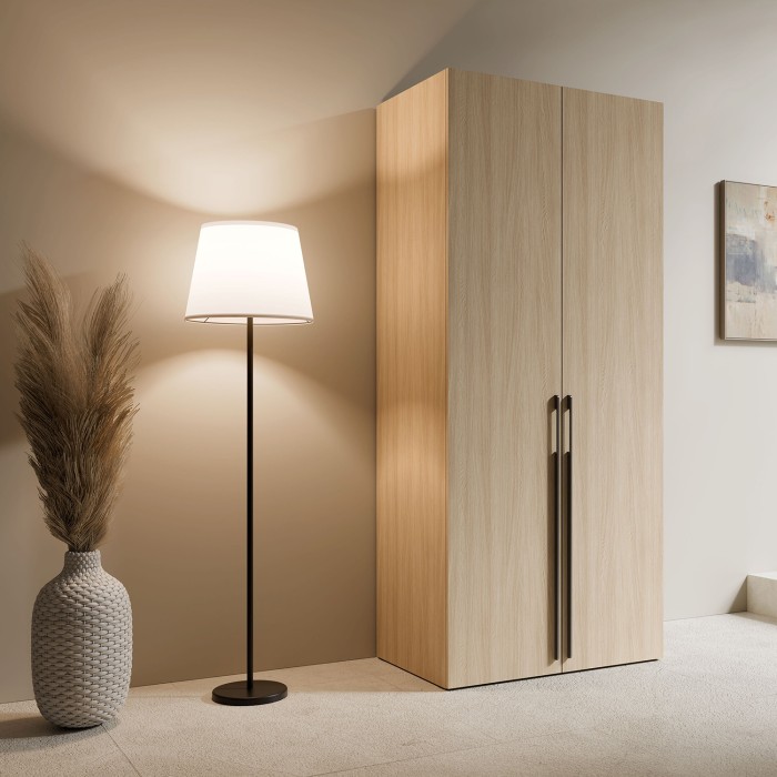 Armoire SORIA 90 cm chêne et noir – 2 portes battantes