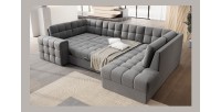 Canapé d’angle convertible MONTEZA gris 299 cm avec coffre et couchage 