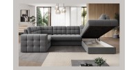 Canapé d’angle convertible MONTEZA gris 299 cm avec coffre et couchage 