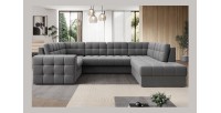 Canapé d’angle convertible MONTEZA gris 299 cm avec coffre et couchage 