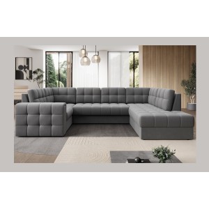 Canapé d’angle convertible MONTEZA gris 299 cm avec coffre et couchage 