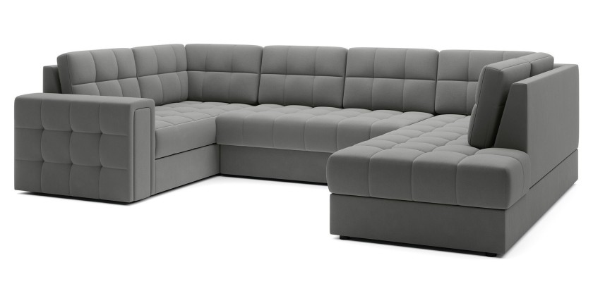 Canapé d’angle convertible MONTEZA gris 299 cm avec coffre et couchage 