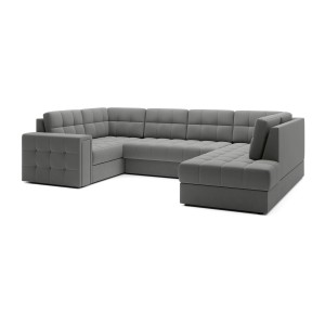 Canapé d’angle convertible MONTEZA gris 299 cm avec coffre et couchage 