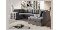 Canapé d’angle convertible MONTEZA gris 299 cm avec coffre et couchage 