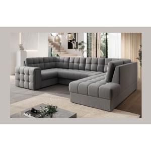 Canapé d’angle convertible MONTEZA gris 299 cm avec coffre et couchage 
