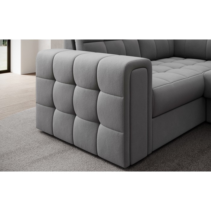Canapé d’angle convertible MONTEZA gris 299 cm avec coffre et couchage 
