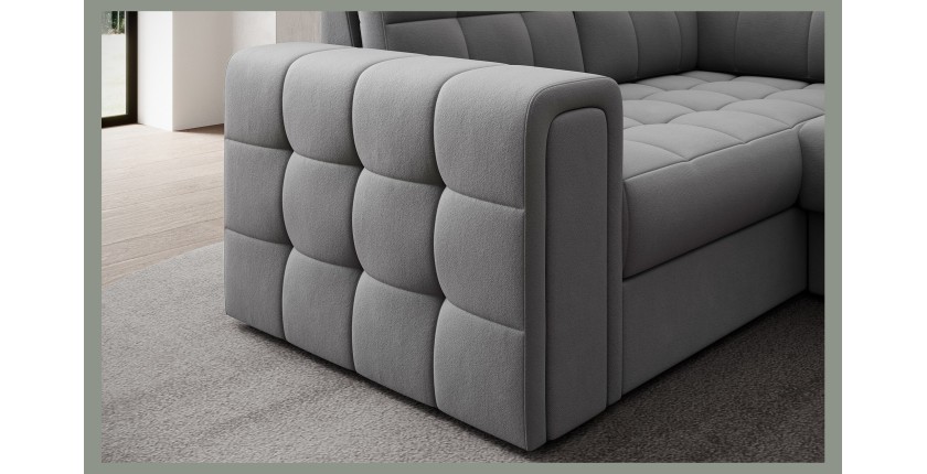Canapé d’angle convertible MONTEZA gris 299 cm avec coffre et couchage 