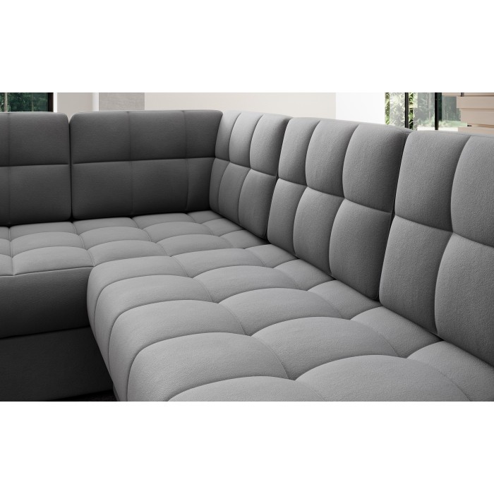 Canapé d’angle convertible MONTEZA gris 299 cm avec coffre et couchage 