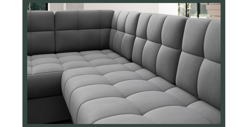 Canapé d’angle convertible MONTEZA gris 299 cm avec coffre et couchage 