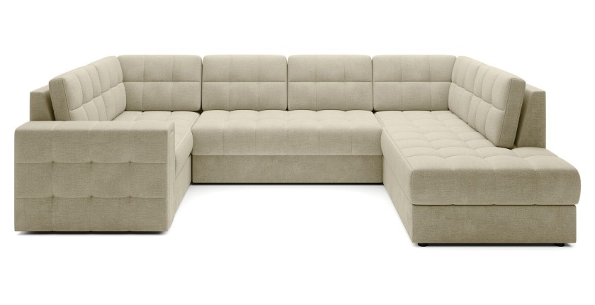 Canapé d’angle convertible MONTEZA beige 299 cm avec coffre et couchage 