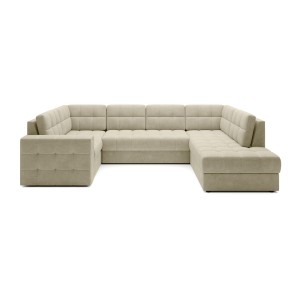 Canapé d’angle convertible MONTEZA beige 299 cm avec coffre et couchage 