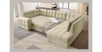 Canapé d’angle convertible MONTEZA beige 299 cm avec coffre et couchage 