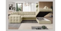 Canapé d’angle convertible MONTEZA beige 299 cm avec coffre et couchage 