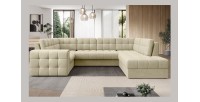Canapé d’angle convertible MONTEZA beige 299 cm avec coffre et couchage 