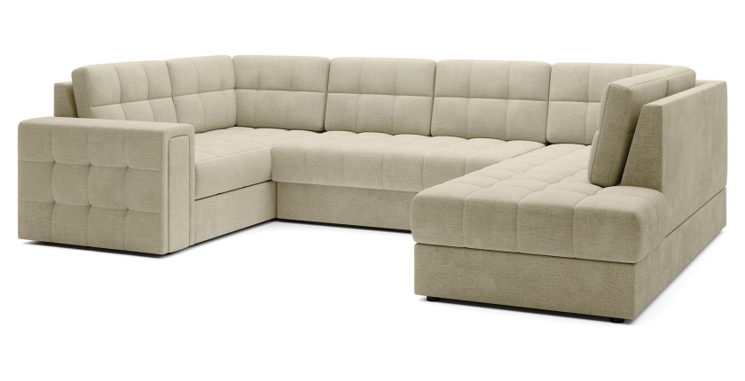 Canapé d’angle convertible MONTEZA beige 299 cm avec coffre et couchage 