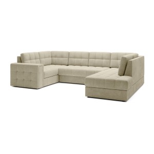 Canapé d’angle convertible MONTEZA beige 299 cm avec coffre et couchage 