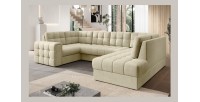 Canapé d’angle convertible MONTEZA beige 299 cm avec coffre et couchage 