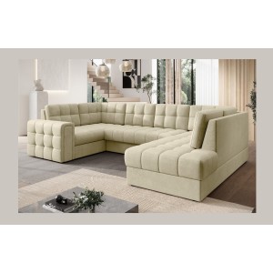 Canapé d’angle convertible MONTEZA beige 299 cm avec coffre et couchage 