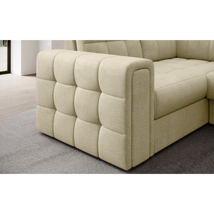 Canapé d’angle convertible MONTEZA beige 299 cm avec coffre et couchage 