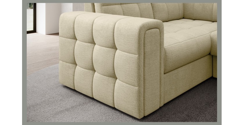 Canapé d’angle convertible MONTEZA beige 299 cm avec coffre et couchage 