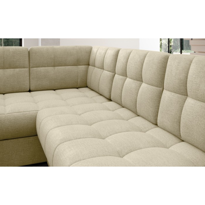 Canapé d’angle convertible MONTEZA beige 299 cm avec coffre et couchage 