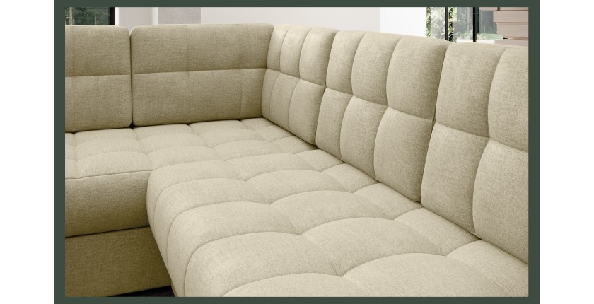 Canapé d’angle convertible MONTEZA beige 299 cm avec coffre et couchage 