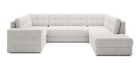 Canapé d’angle convertible MONTEZA blanc bouclette 299 cm avec coffre et couchage 