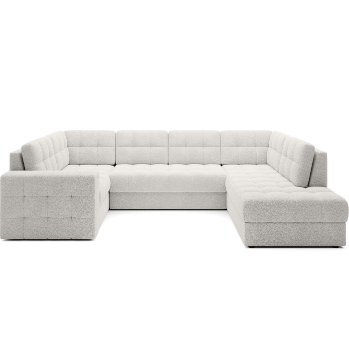 Canapé d’angle convertible MONTEZA blanc bouclette 299 cm avec coffre et couchage 
