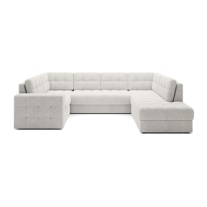 Canapé d’angle convertible MONTEZA blanc bouclette 299 cm avec coffre et couchage 