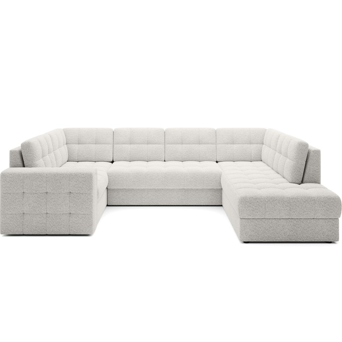 Canapé d’angle convertible MONTEZA blanc bouclette 299 cm avec coffre et couchage 