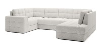 Canapé d’angle convertible MONTEZA blanc bouclette 299 cm avec coffre et couchage 