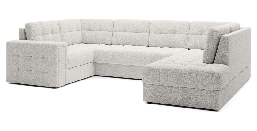 Canapé d’angle convertible MONTEZA blanc bouclette 299 cm avec coffre et couchage 