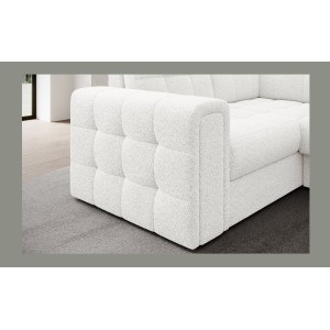 Canapé d’angle convertible MONTEZA blanc bouclette 299 cm avec coffre et couchage 