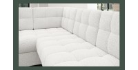 Canapé d’angle convertible MONTEZA blanc bouclette 299 cm avec coffre et couchage 