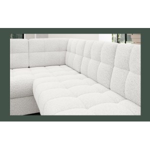 Canapé d’angle convertible MONTEZA blanc bouclette 299 cm avec coffre et couchage 